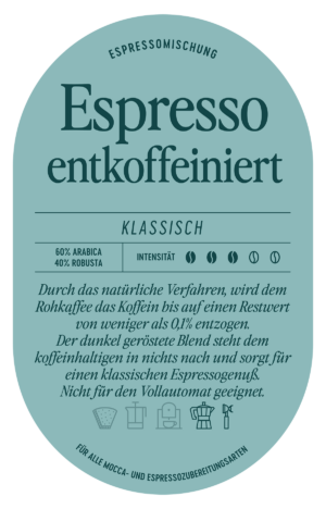Espresso entkoffeiniert Label