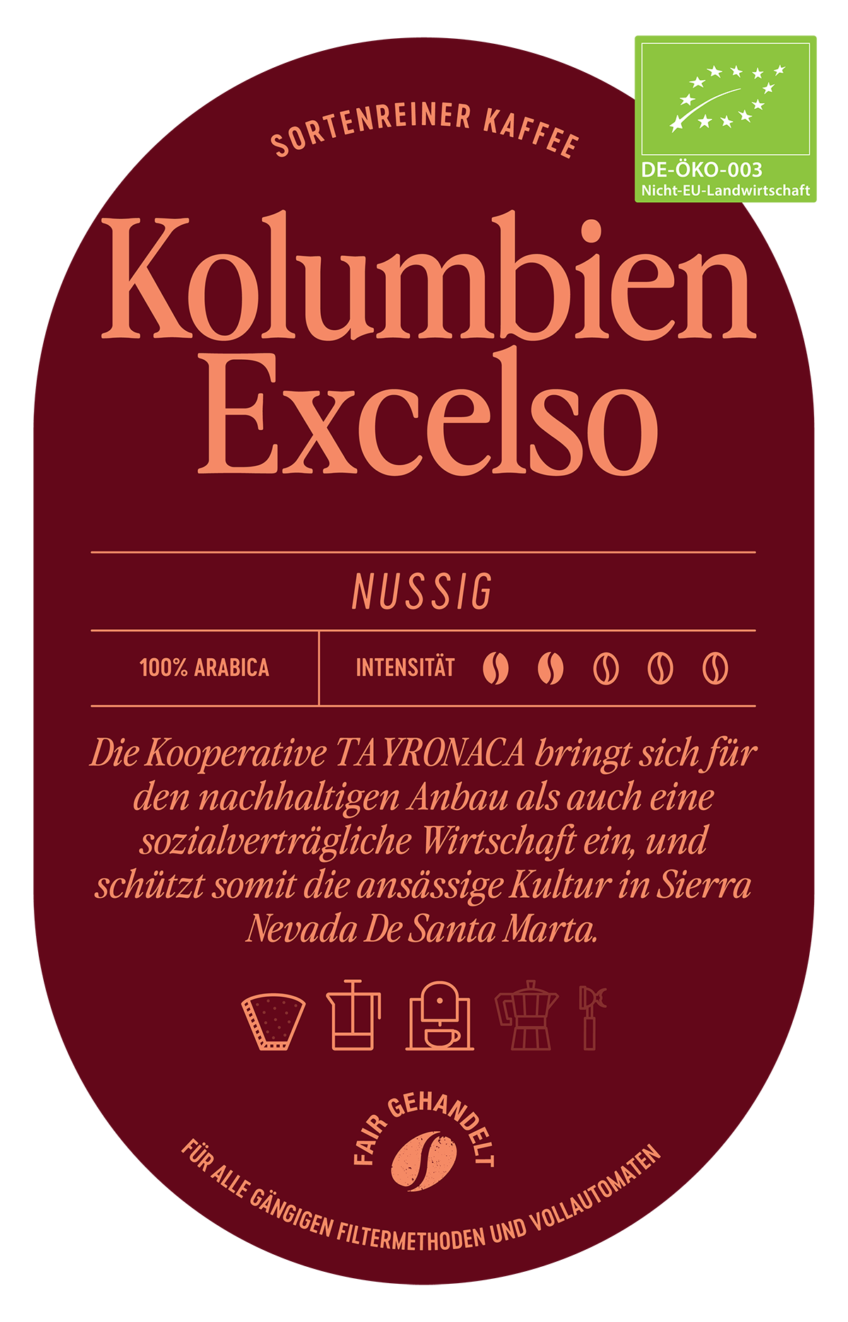Kolumbien Excelso Kaffee Label