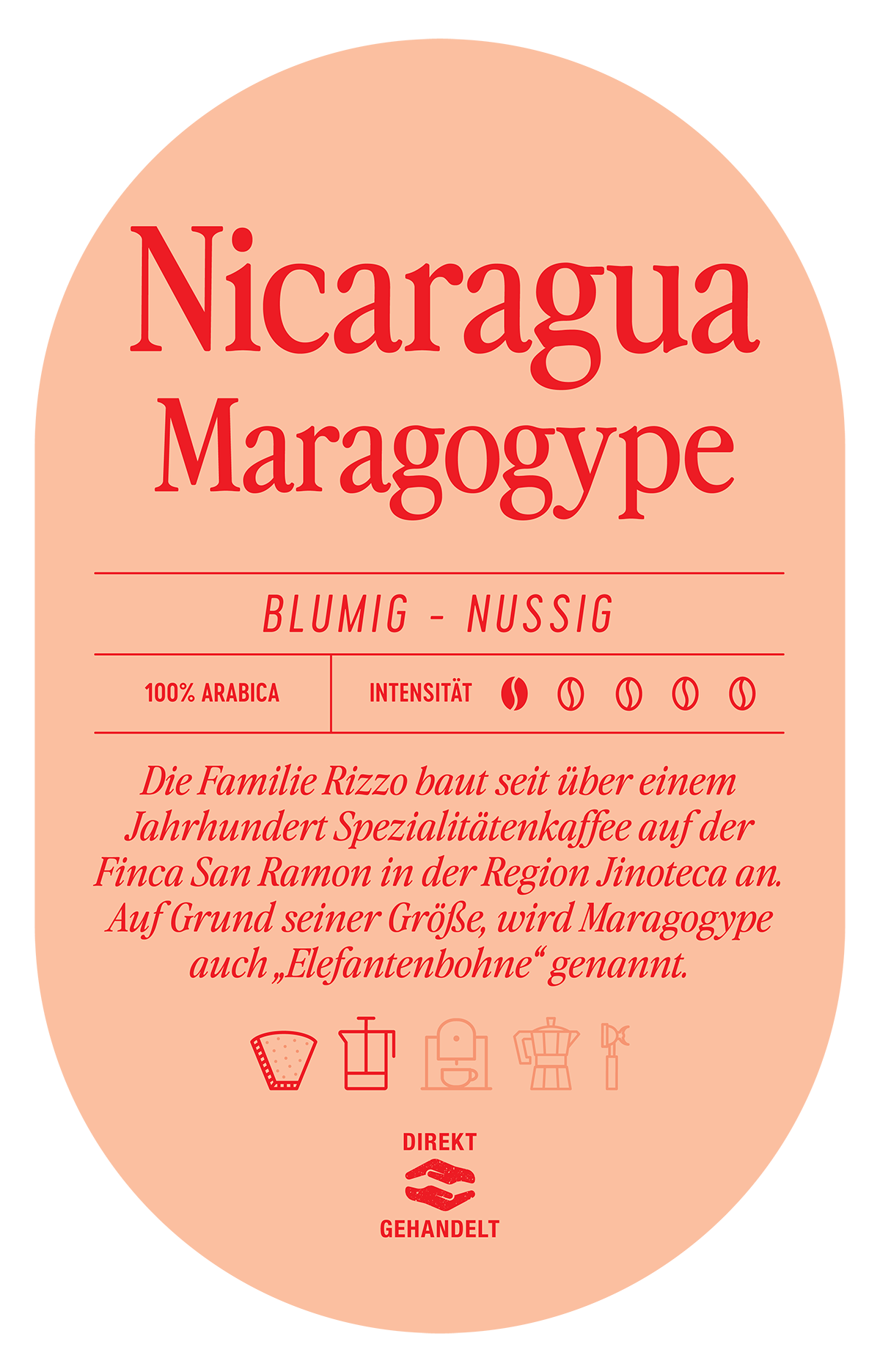 Nicaragua Maragogype Kaffee Label