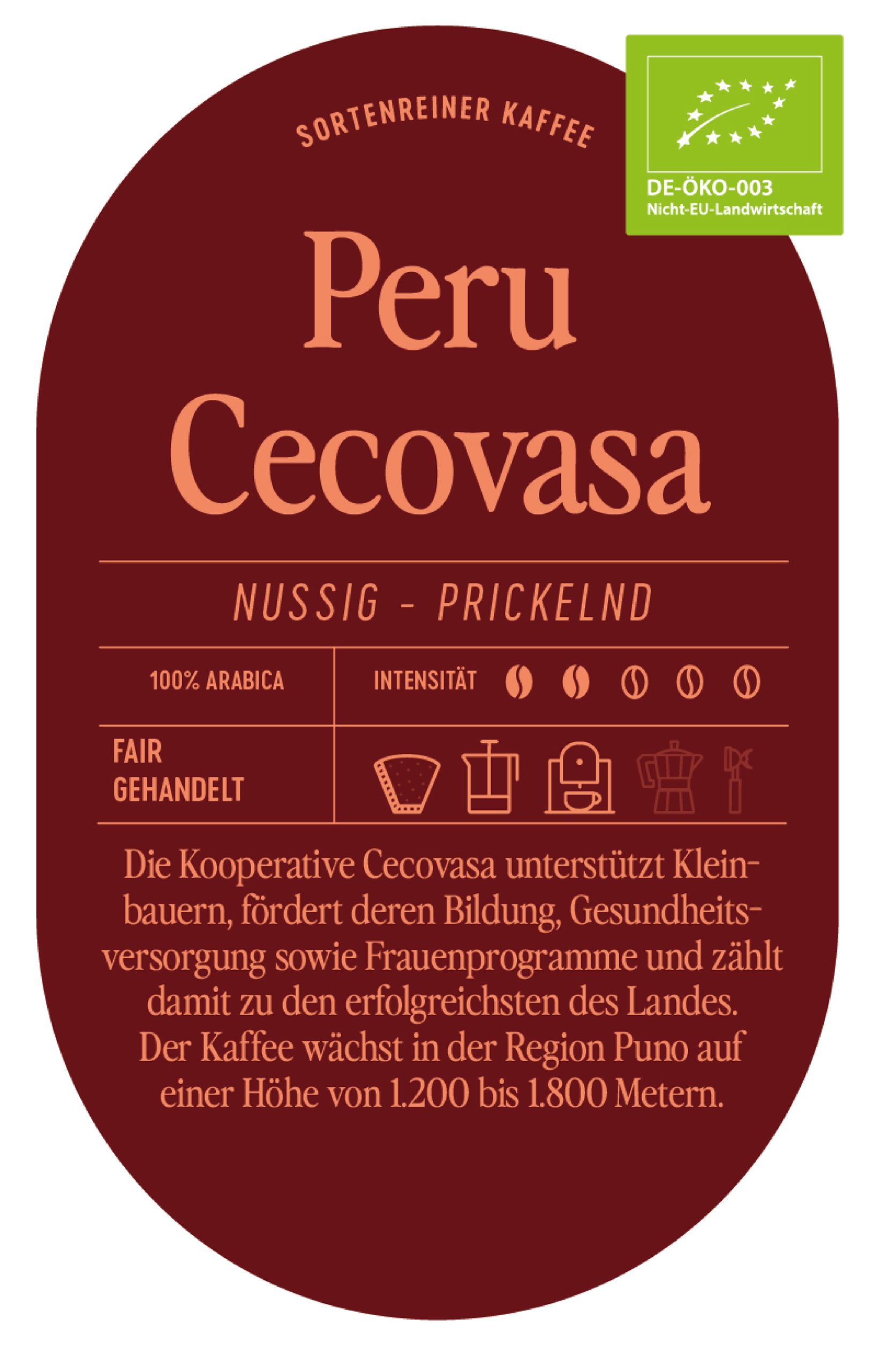 Peru Cecovasa Kaffee Label Peru Cecovasa Kaffee Label